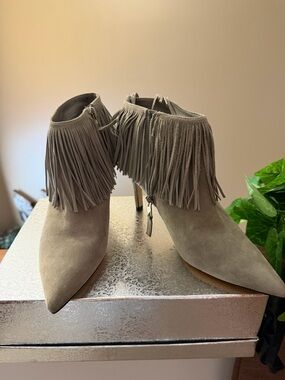 Fringe Suede Pointed Toe Ankle Boots - Taupe Sam Edelman